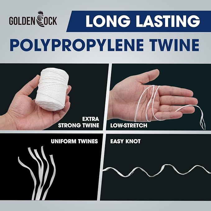 Heavy Duty 200 lbs Strong Polypropylene Tomato Twine, Garden Plant Tie String, Greenhouse Trellis Twine, Durable PP Tying Twine for Bundling, Packaging, Gardening, Farming (White/Green), 295FT