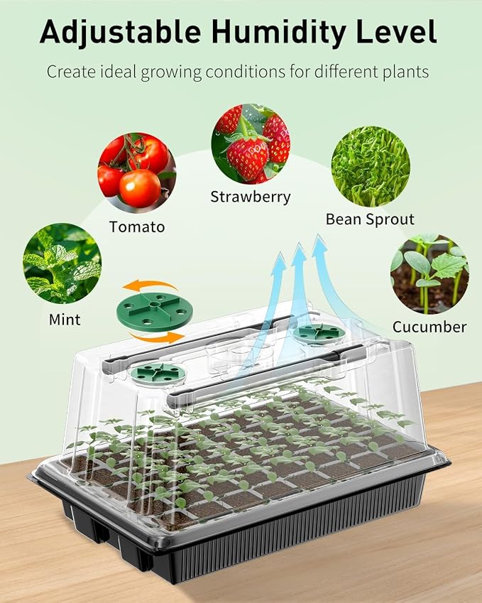 Pawfly Seed Starter Trays, 2 Pack 80 Cells Seed Starter Kit with Adjustable Grow Light Bars & 3.5" Humidity Domes, Seeding Tray with Lids, Reusable Plant Germination Trays for Seed Starting
