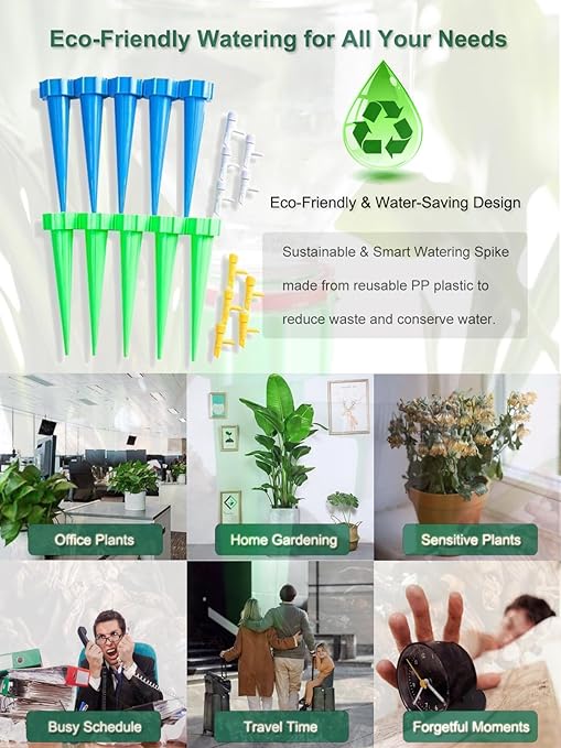 10 Pack Automatic Plant Watering Spikes – ExtraLong & Leakproof Spikes, Adjustable Flow Self Watering Spikes for Indoor Outdoor Plants, Fits Standard 1.1in Bottle Mouth, Vacation Drip Irrigation
