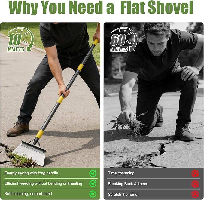 Floor Scraper Long Handle Heavy Duty, 60" Metal Ice Scraper for Driveway, Multifunctional Weed Scraper for Weed Cleaning Edging Trenching & Removing Snow Ice Dirty Moss