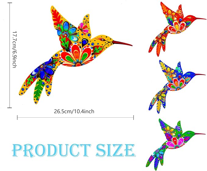 Cruis Cuka Outdoor Metal Wall Art Garden Decor for Outside Colorful Hummingbird Fence Art - (Set of 4,ColorF)