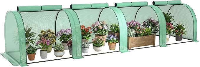 Outsunny 13' x 3' x 2.5' Mini Greenhouse, Portable Tunnel Green House with Roll-Up Zippered Doors, UV Waterproof PE Cover, Steel Frame, Green