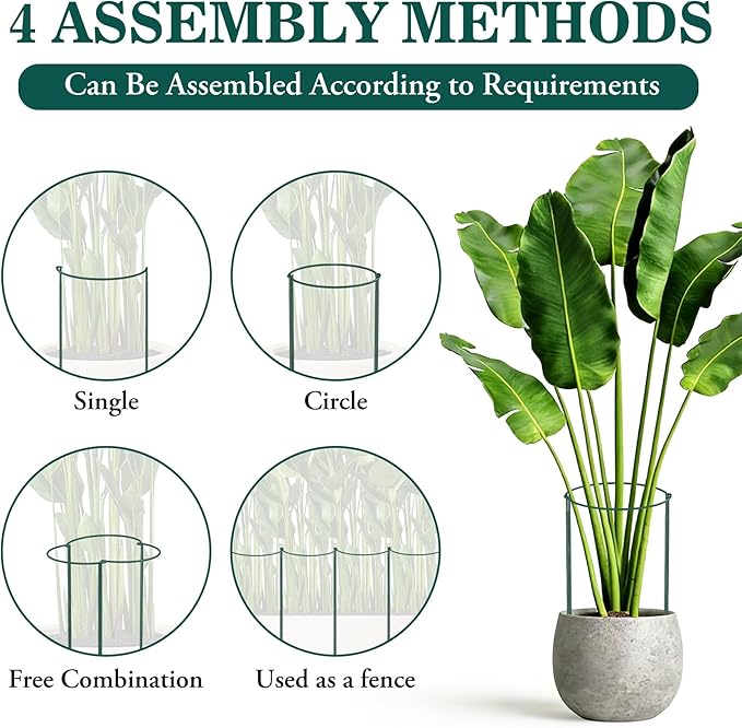 Unves 6 Pack Peony Cages and Supports, 10" W x 24" H Adjustable Tall Plant Peony Support Cages, Heavy Duty Half Round Peonies Ring Metal Plant Stakes for Outdoor Plants, Garden Vegetables & Flowers