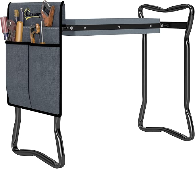 Outsunny Garden Kneeler Seat Stool Bench Kneeling Pad and 1 Large Side Tool Pouch & Easy Folding Design for Storage, Gray