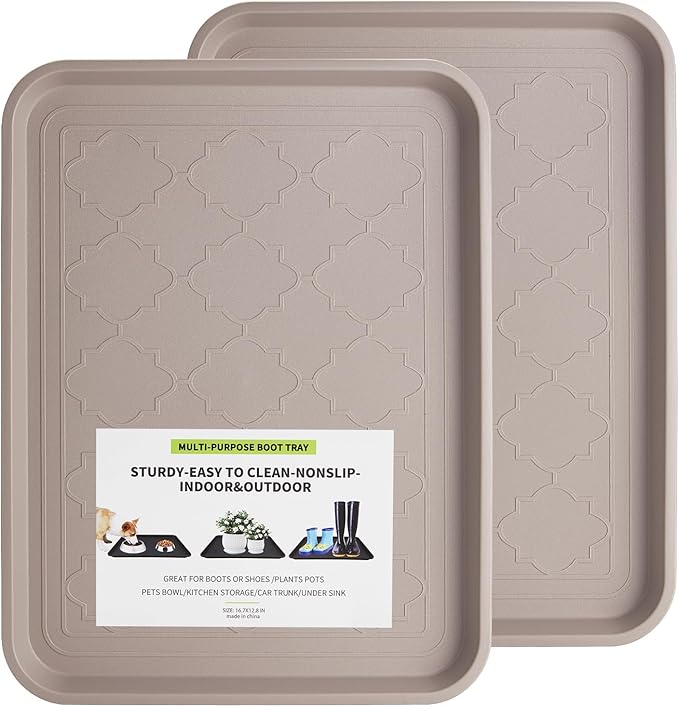 Boot Tray 2 Packs All Seasons Multi-Purpose, Waterproof Boot Trays for Entryway Indoor & Outdoor, Non-Slip Shoe Tray, 16.7"x12.8",Tan