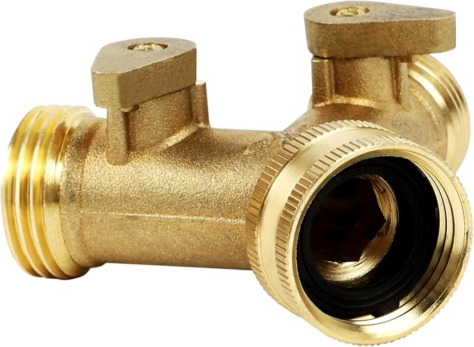 Lifynste 2 Way Brass Hose Splitter, 3/4" Brass Hose Connectors, Y Garden Hose Connector Adapter, 2 Pack
