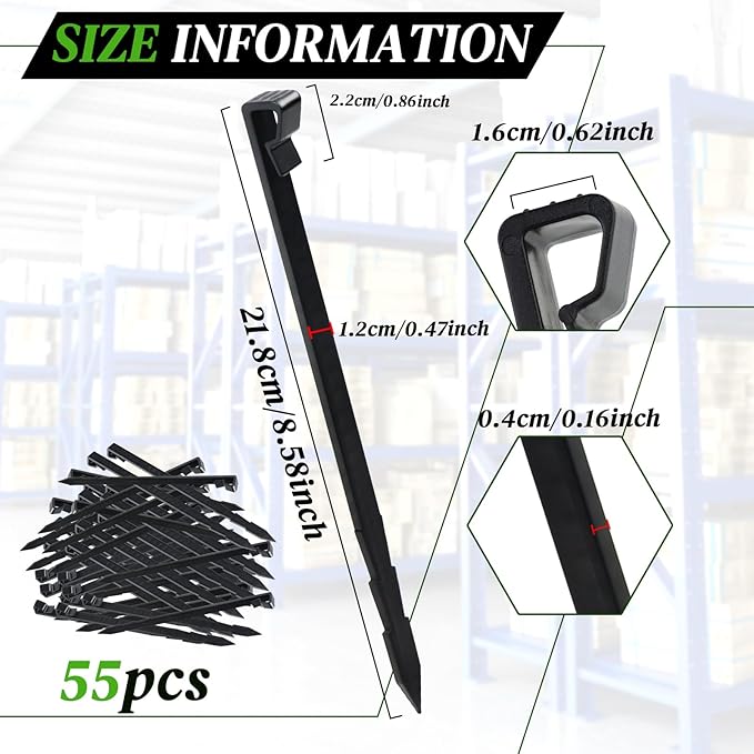 70 Pcs Landscape Edging Anchor Stakes, 8.5 in Heavy Duty Plastic Garden Stakes, Black Garden Anchoring Spikes for Yard, Edgings Garden Lawn, Fence Barrier (70)