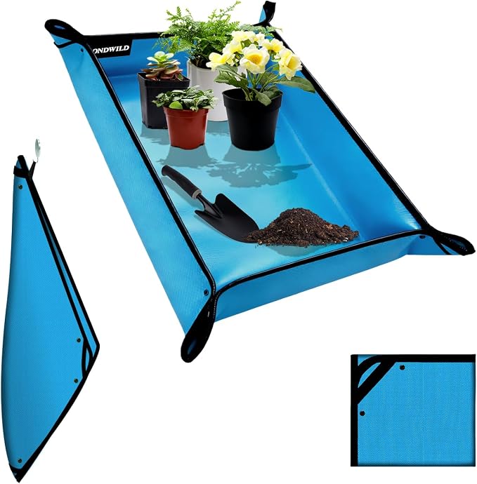 Plant Transplanting Mat - Thickened Waterproof Potting Mat, Succulent Gardening Mat, Portable Repotting Mat for Mess Control, Indoor Outdoor Use (PVC-Blue 39.5"x31.5")