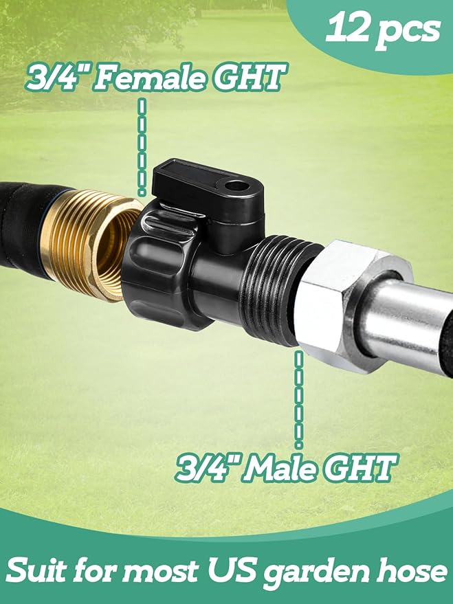 Cosweet 12 Pack 3/4'' Plastic Garden Hose Shut Off Valve- Standard Water Shutoff Valve Shut-Off Ball Valve Thread Connector Coupling for Telescopic Water Pipe Water Gun Valve Control