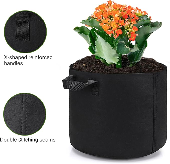12-Pack 7 Gallon Plant Grow Bags, Heavy Duty Aeration Fabric Pots with Handles for Garden and Planting