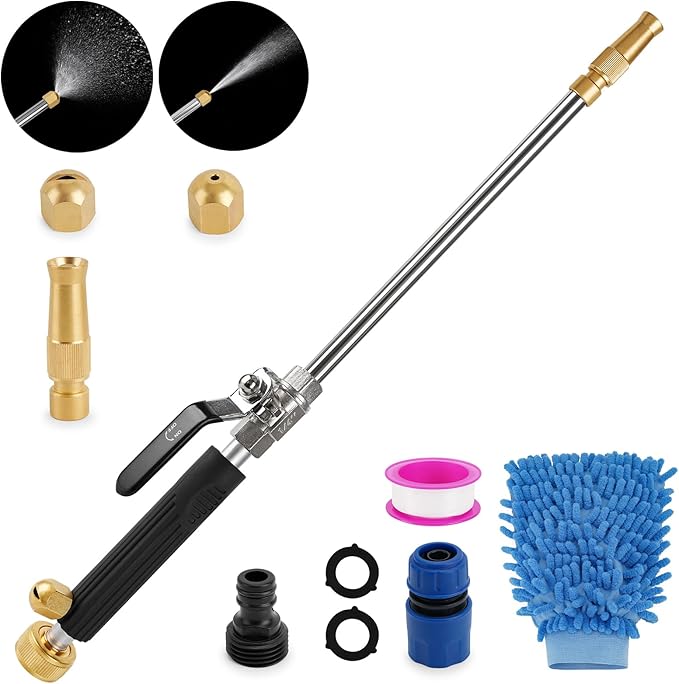 2026 Upgraded Jet Nozzle for Garden Hose,Pressure Washer Extension Wand with 3 Hose Nozzles for Car Washing