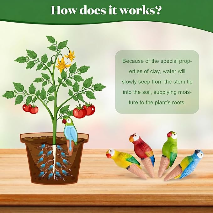 Terracotta Watering Spike Set, 4 Pcs Self Watering Planter Insert, Automatic Plant Watering Devices for Vacation Care, Garden/Office/Outdoor/Indoor Plant Decoration