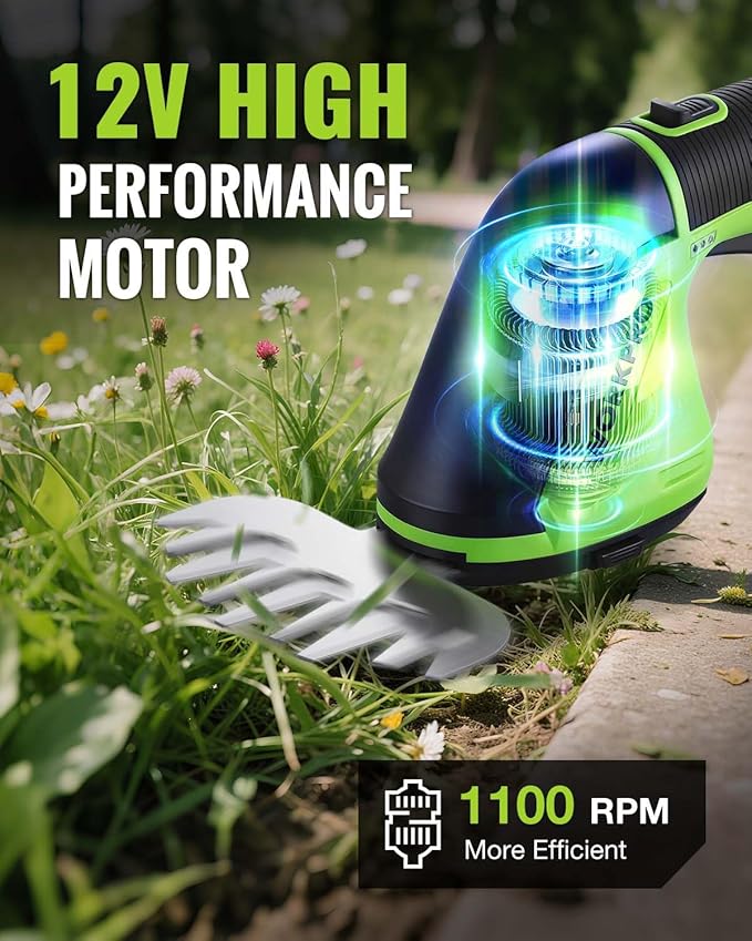 WORKPRO 12V Cordless Grass Shear, 2-in-1 Electric Hedge Trimmer & Grass Cutter, with 2.0Ah Rechargeable Battery, 1-Hour Fast Charger, Lightweight Handheld Bush Trimmer for Lawn and Garden