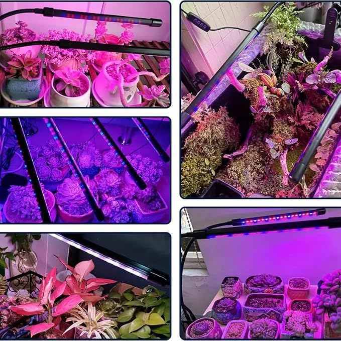 Full Spectrum 4 Heads LED Plant Grow Light with Flexible Gooseneck, 3/9/12H 3 Modes 10 Dimmable Levels, 80 LEDs Clip On Grow Light for Indoor Plants, Seed Starting, Flowers & Vegetables