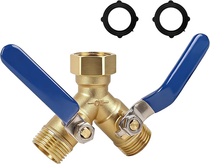 Triumpeek 2-Way Garden Hose Splitter, Solid Brass Y Connector with 3.6-Inch Ergonomic Handles, Full Flow 3/4" GHT Thread for Outdoor Faucet, Sprinkler & Irrigation