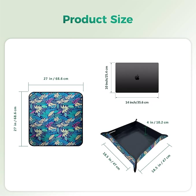 Plant Transplanting Mat - Thickened Waterproof Potting Mat, Succulent Gardening Mat, Portable Repotting Mat for Mess Control, Indoor Outdoor Use, PVC Black Leaf Print, 27 x 27 Inches