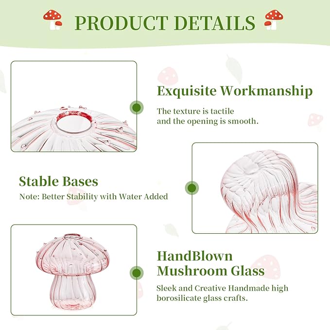 Glasseam Mushroom Plant Propagation Station: 5pcs Colored Glass Mini Terrarium for Plants, Cute Small Propagation Vases for Flowers - Unique Hydroponic Indoor Planters Gifts for Women's Room Decor