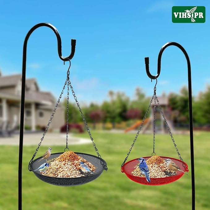 Hanging Platform Bird Feeder, 12 in, Black | Metal Mesh Seed Tray, For Wild Birds, Outdoor Use