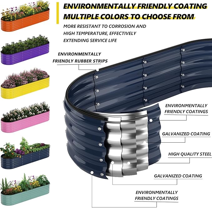 ZFHgarden Galvanized Metal Planter Raised Garden Bed Kit for Gardening Outdoor，8x2x1ft Planter Grow Garden Box Raised Flower Bed，Long Vegetable Clearance Herb Raised Garden Beds for Gardening