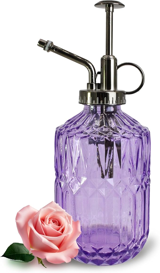 Glass Plant Mister Spray Bottle, 400ML Vintage Plant Spritzer with Top Pump Watering Can for Indoor Outdoor House Plants, Flowers (Purple)