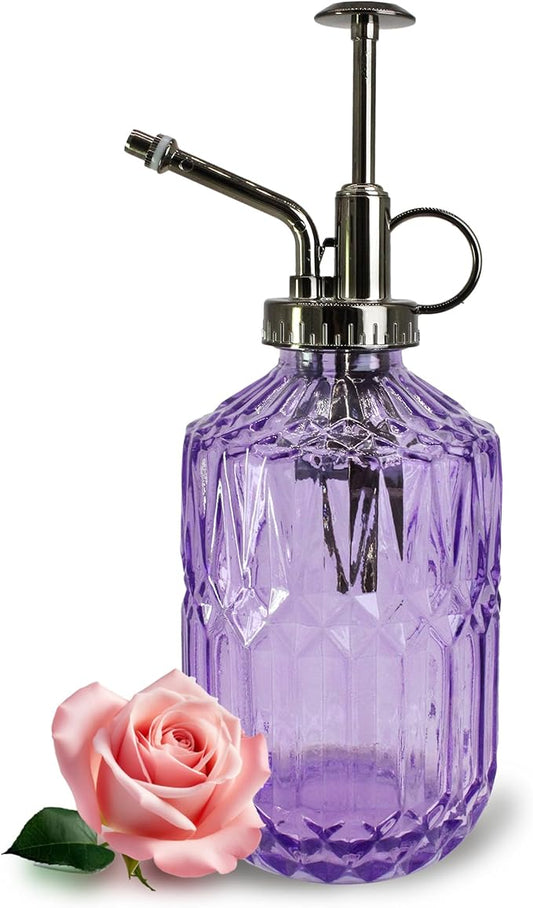 Glass Plant Mister Spray Bottle, 400ML Vintage Plant Spritzer with Top Pump Watering Can for Indoor Outdoor House Plants, Flowers (Purple)