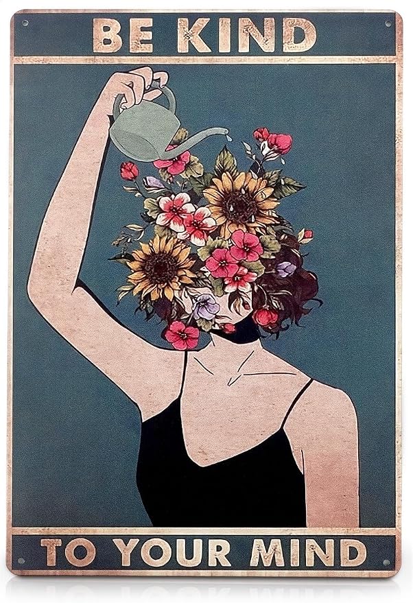 Be Kind to Your Mind Wall Art - Metal Signs Vintage Room Decor 12x8 In - Tin Inspirational Boho Wall Art, Whimsical Decor for Home, Office, Bedroom, Living Room & Cafes | Vintage Gifts for Women