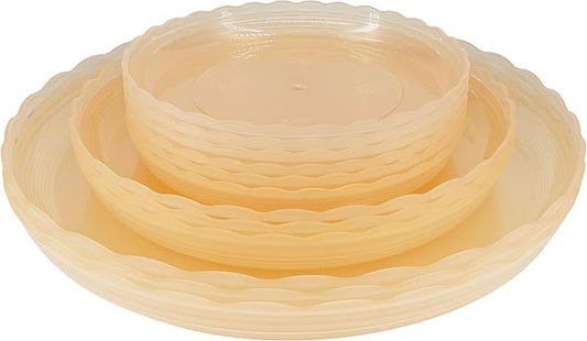12Pcs Clear Plant Saucer, 6 8 10 Inch Durable Plastic Plant Tray, Round Plant Pot Saucers, Drip Tray for Indoor and Outdoor Garden, Amber Brown