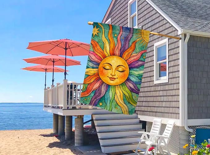 BLKWHT Summer Sunshine House Flag 28x40 Vertical Double Sided Welcome Spring Farmhouse Holiday Outside Decorations Burlap Yard Flag BW886-40