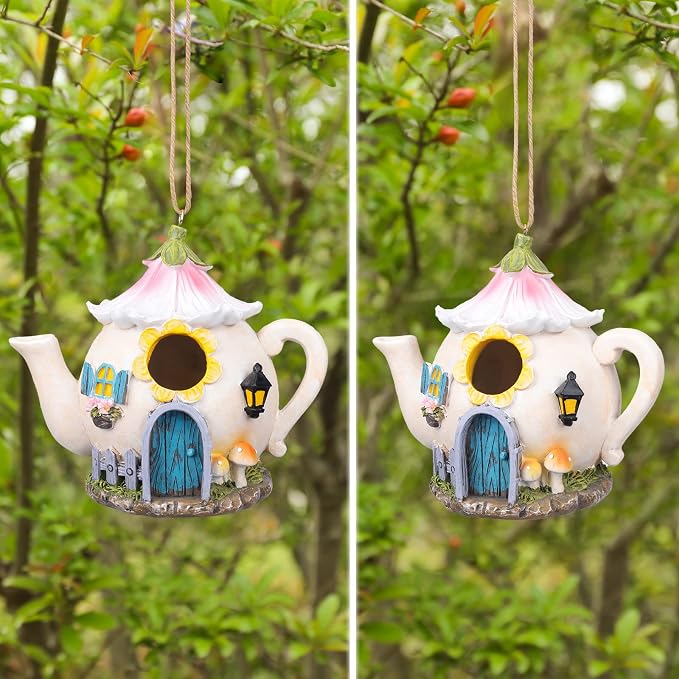 Yinns Birdhouses, Resin Bird House for Outside, Decorative Bird Houses, Hanging Watering Can Bird Houses for Outdoors Cardinal Bluebird Wild Birds