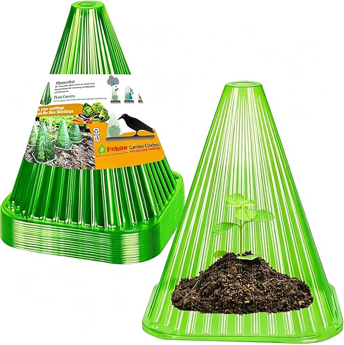 Fshow Garden Cloches,20 Pack Reusable Plant Bell Cover,Bell Jar Cloches for Protection Against Sun, Frost, Snails Etc. (Green)