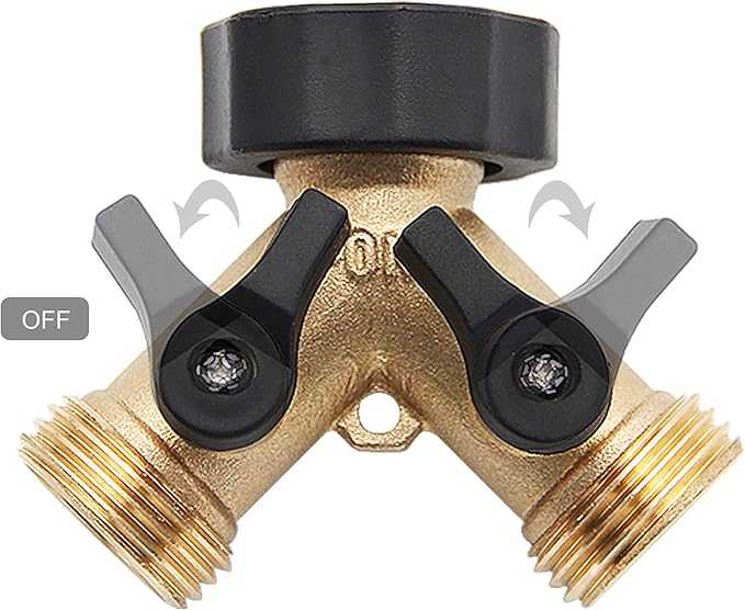 Lifynste 2 Way Brass Hose Splitter, 3/4" Brass Hose Connectors, Y Connector Garden Hose Adapter Connector, 2 Pack