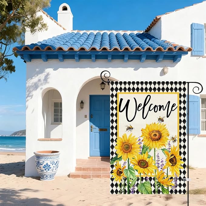 Baccessor Spring Summer Garden Flag 12.5x18 Inch Double Sided Burlap, Sunflowers Floral Flowers Welcome Holiday Front Yard Lawn Outdoor Outside Decoration