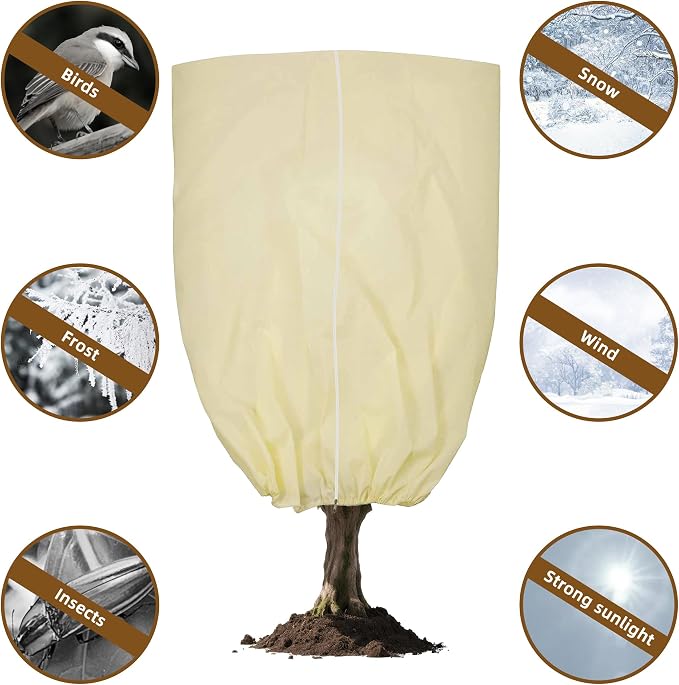 Plant Cover, Plant Protector, 2 Pack 39.3 * 31.8 inch Winter Frost Fabric Blanket, Two-Way with Drawstring for Outdoor Plants, Protects Against Cold Frost and Wind Damage.