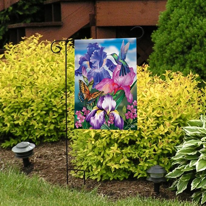 Irises Spring Garden Flag 12.5 x 18 Floral Hummingbird Briarwood Lane
