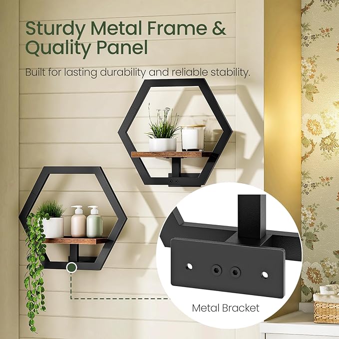 CHOEZON Wall Planters for Indoor Plants Set of 2, Wall Plant Holder, Floating Shelves for Living Room, Bedroom, Kitchen, Home Office, Rustic Brown and Black TBJ40P2BF