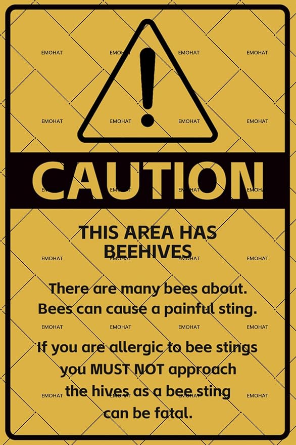 EMOHAT Caution No Trespassing Honeybees Metal Tin Sign, Honeybees at Work Warning Sign for Garden Farm Orchard, 8x12 Inch Rustic Novelty Decor for Garage Home Outdoor