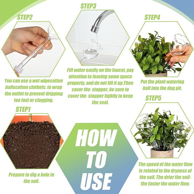 Yungyan 6 Pcs Glass Plant Watering Globes Self Watering Planter Insert Glass Water Bulbs for Indoor Plants Automatic Plant Water Devices for Indoor Outdoor Plants(Clear Tulip,5.31 Inch)