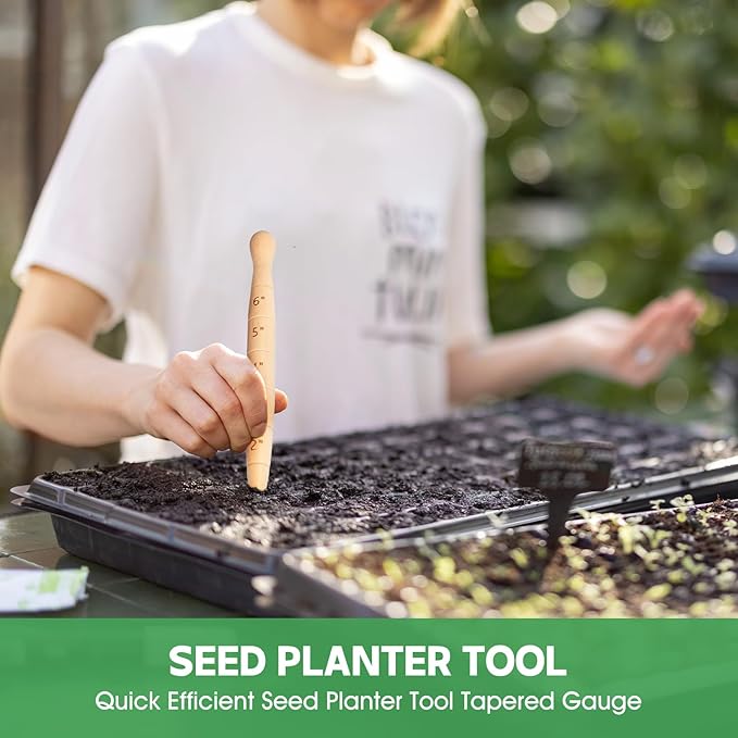 Wooden Seed Dibber with Measurement Scale, 20cm Tapered Gauge Planting Tool for Seedling and Bulb, Easy to Use Handheld Garden Dibber for Seedlings, Style A