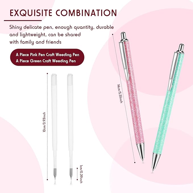 Epakh 2 Pieces Weeding Pen Vinyl Pen Pin Weeding Tool Fine Point Glitter Metal Vinyl Air Release or Car Puncturing Installation Retractable Craft Tool for DIY(Green, Pink)