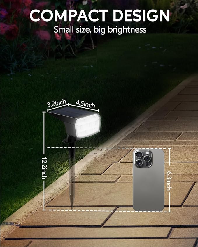 HIBOITEC Solar Spot Lights Outdoor Waterproof IP65 59LED 3 Lighting Modes Landscape Lights Solar Powered Uplights Adjustable Brightness Dusk to Dawn for Outside Garden Yard Trees 4 Packs Cool White