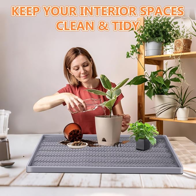 Kalolary 40" x16" Silicone Plant Trays Plant Saucer Growing Tray Rectangular Heavy Sturdy Silicone Plant Drainage Saucers Plant Drip Trays for Pots Seed Starter Growing Trays