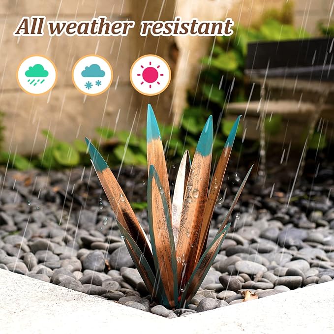 Tequila Rustic Sculpture, 2Pack DIY Rustic Hand Painted Metal Agave, Metal Agave Plant Home Decor, Garden Yard Sculpture Lawn Home Art Decoration Statue, Garden Ornaments Outdoor Decor (Small)