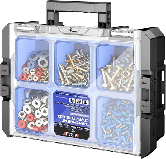 18 Inch Clear Lid Tool Box | AIRAJ Stackable Modular Tool Organizer Box Storage System | Garage Storage | Home Repair | Professional Use | (SC1-F)