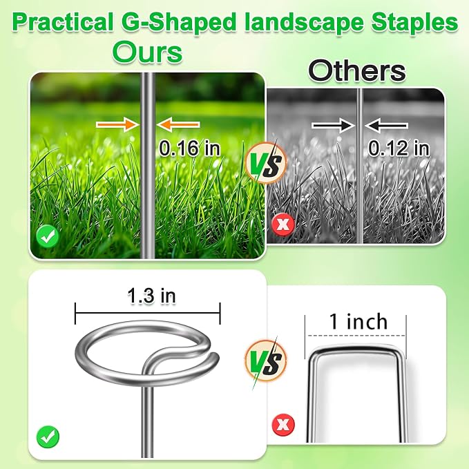Heavy Duty Landscape Staples, 200 Pcs 6-Inch G-Shaped Thickened Galvanized Garden Fabric Staples,Rust-Resistant Ground Cover Pins for Weed Barrier, Erosion Control & Landscaping Projects