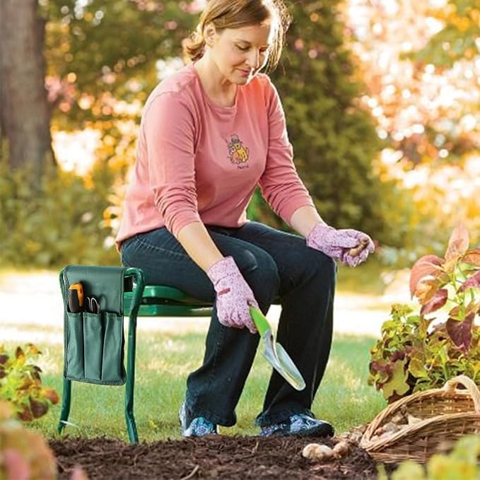 TeqHome Garden Kneeler and Seat Foldable Lightweight Garden Bench with Tool Pouch and Soft Kneeling Pad Portable Garden Stool