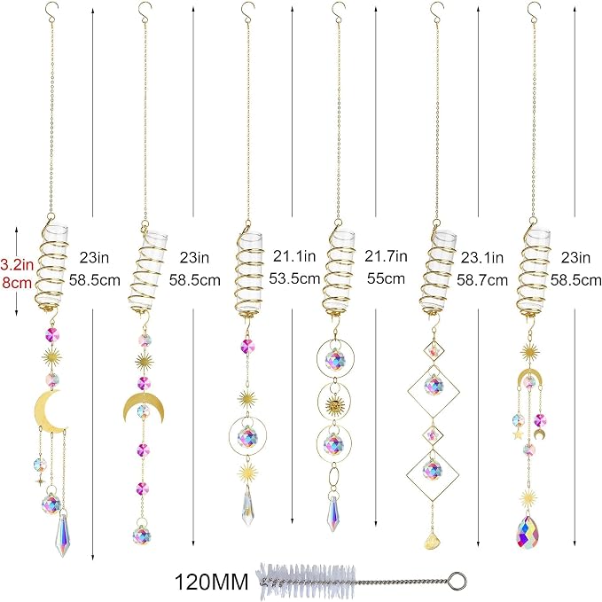 HDCRYSTALGIFTS 4Pcs Crystal Suncatchers with Propagation Stations,Glass Wall Planters for Indoor Plants Hydroponics - Propagation Tubes Jars with Sun Catchers Metal Chain for Home Whimsical Decor