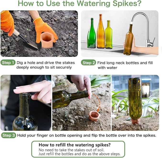 REMIAWY Plant Watering Stakes 6 Pack Automatic Plant Waterers for Vacations, Terracotta Self Watering Spikes for Wine Bottles Indoor & Outdoor Plants