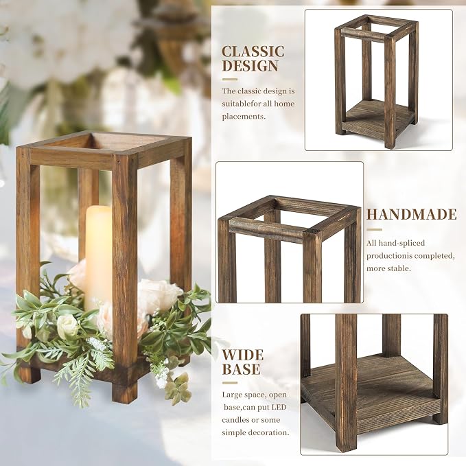 12Pcs Wooden Lanterns Wedding Centerpiece for Decorative, Rustic Candle Holder Decorative for Wedding Party, Flameless Candle Lantern for Valentine Wedding Table Decor