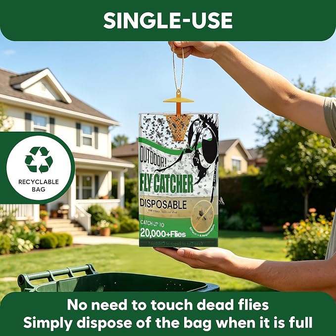 Fly Traps Outdoor Hanging - Portable Fly Catcher Outdoor Flying Insect Trap for Garden/Ranch/Barn/Patio