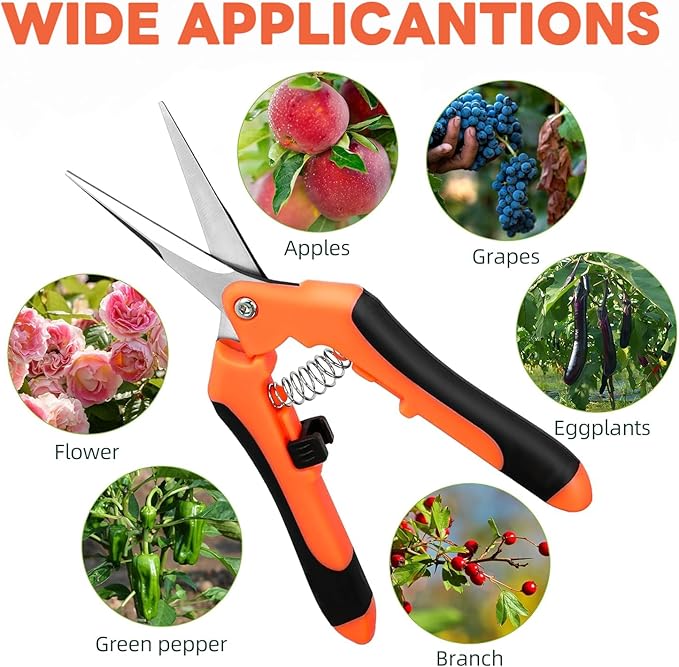 4 Pack Garden Pruning Shears Set - Stainless Steel Blades with Comfort Grip Handles, Heavy Duty Pruning Snips, Plant Scissors for Trimming Flowers, Herbs, Bonsai - Spring-Loaded with Safety Lock